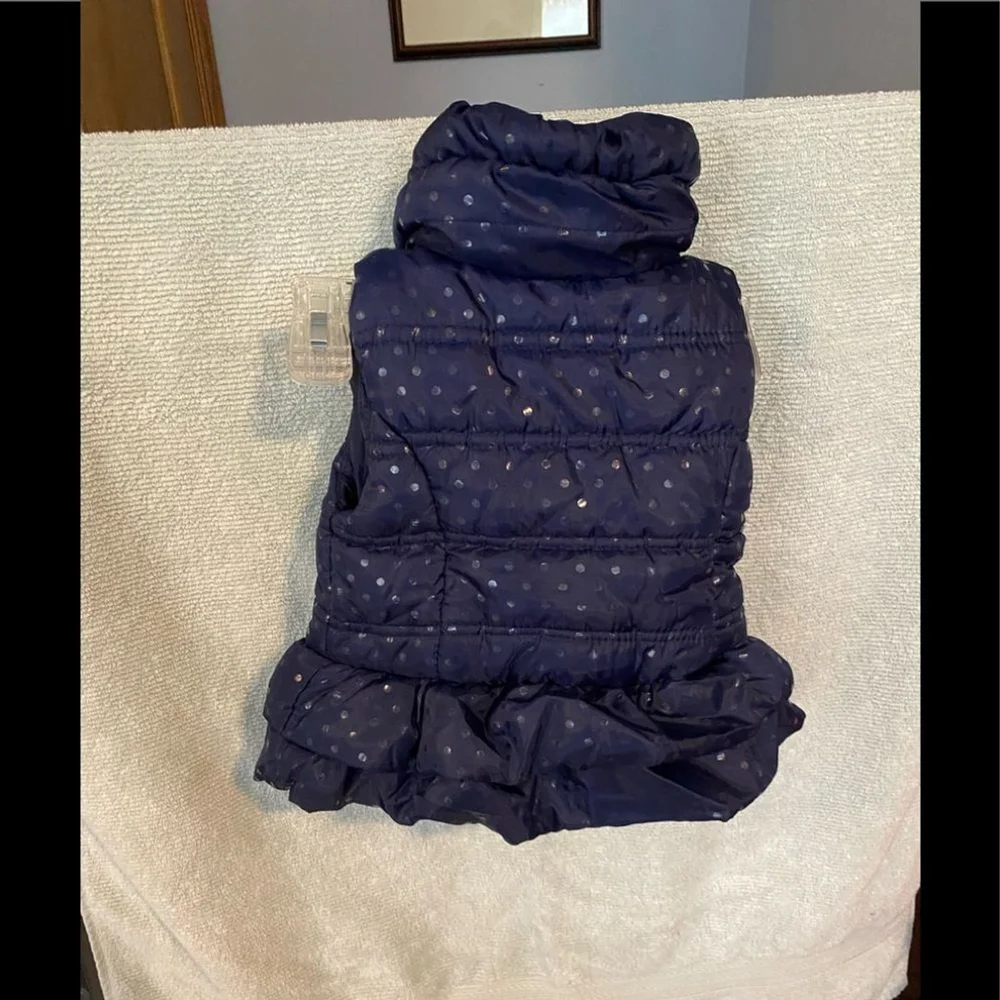 Little Lass Toddler Puffer Vest – Navy Blue Polka Dot Size 2T - Faux Fur Collar